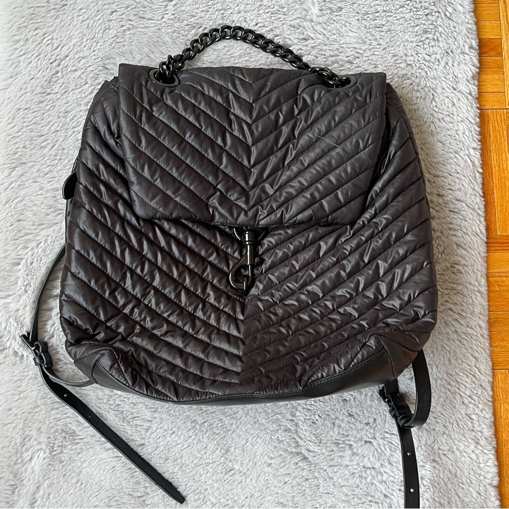 REBECCA MINKOFF Quilted‎ Chevron Backpack Black Chain Handle Designer Bag - Picture 3 of 13